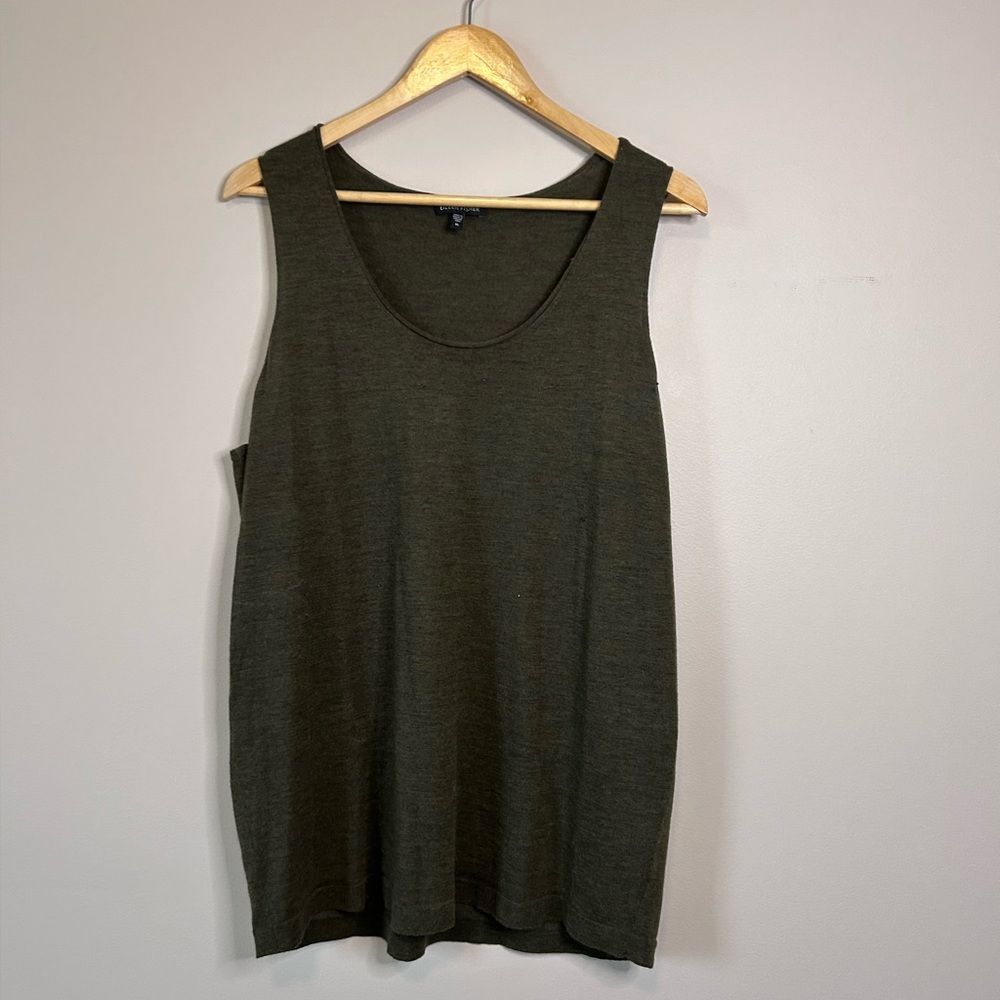 Eileen Fisher Dark Green Sleeveless Merino Wool Knit Tank Top Size XL